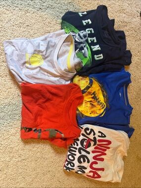 Kids Multi-Color Graphic Tee Bundle - Navy, Red, Blue, Gray, White